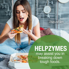 NaturalSlim Helpzymes junto a un plato para ilustrar uso con comidas