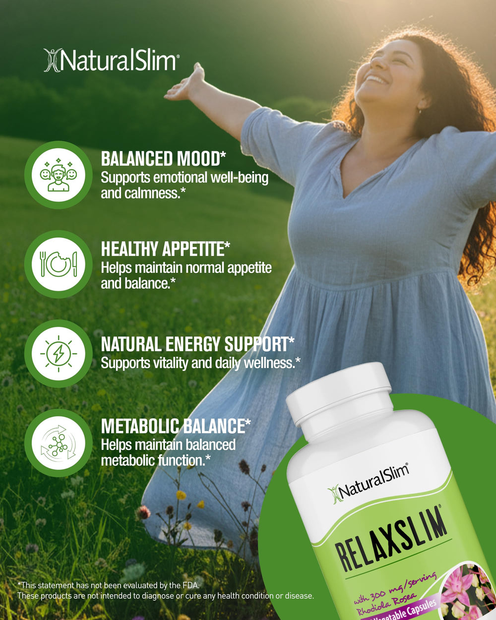 NaturalSlim frasco en ambiente de estilo de vida saludable transmitiendo bienestar