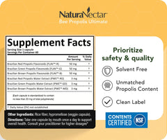 NaturaNectar NSF Certified seal signals trusted quality for propolis capsules.