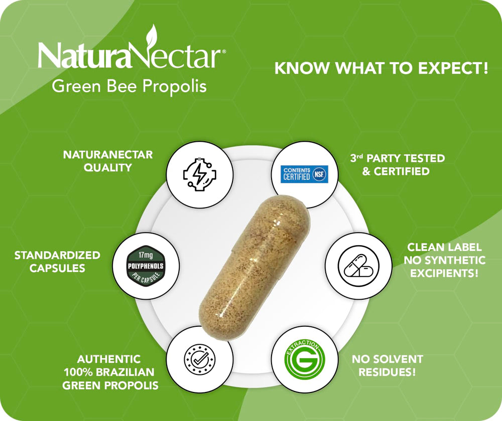 NaturaNectar Propolis Verde extracción en agua, sin químicos agresivos.