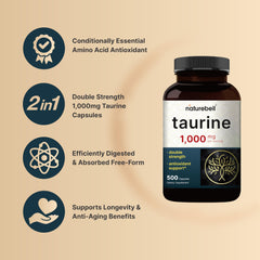 NatureBell Taurine ingredient label highlights non-GMO, gluten-free formula.