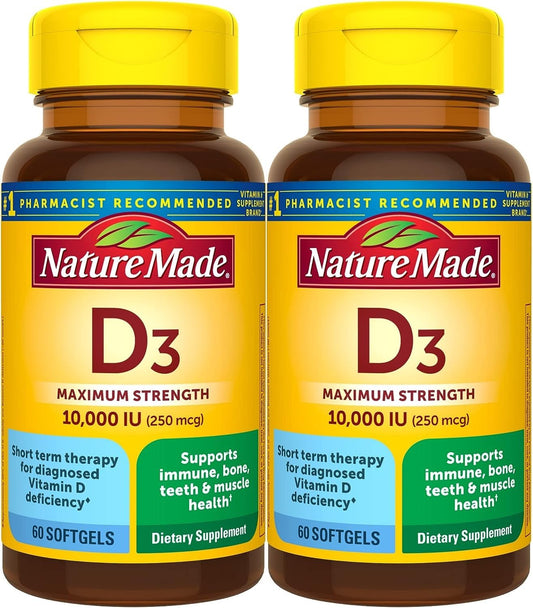 Nature Made frente del empaque mostrando dosis alta y beneficio de apoyo nutricional