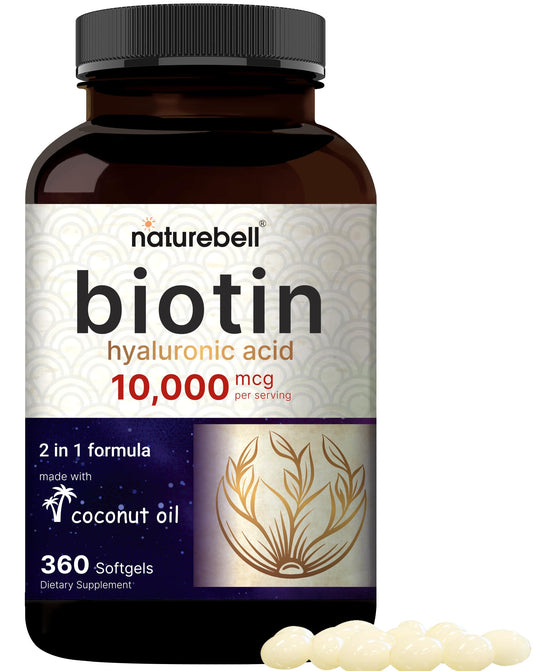 NatureBell Biotin Hyaluronic softgels packaging highlighting premium formula for daily support