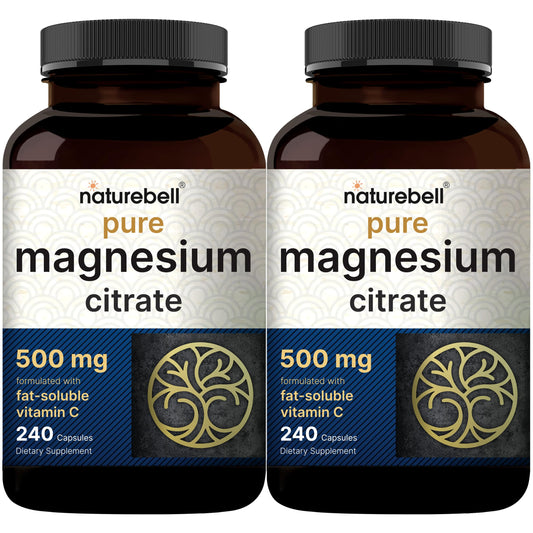 NatureBell magnesio citrato 500 mg en cápsulas, 480 unidades para uso diario.