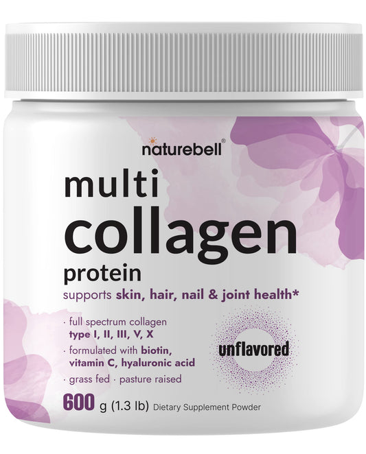 NatureBell Colágeno Multi, frasco de 600 g, soporte para piel y cabello.