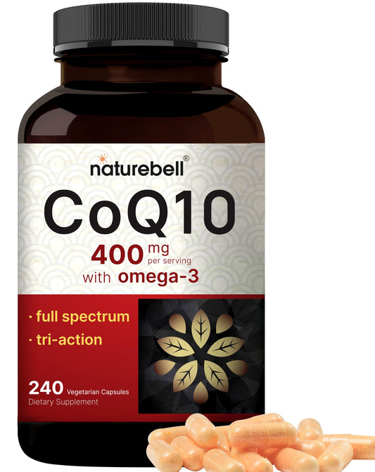 NatureBell CoQ10 400 mg con Omega-3, cápsulas frente: apoyo antioxidante diario
