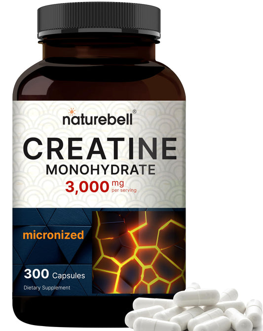 NatureBell Creatina Monohidrato, frasco de cápsulas de 3000 mg para energía en entrenamientos