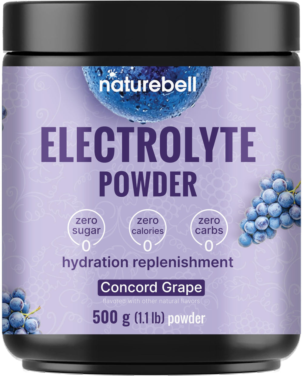 NatureBell electrolitos en polvo sabor uva Concord para hidratarse con gusto