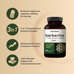 NatureBell etiqueta con lista de ingredientes: berberina, canela Ceylán y cúrcuma