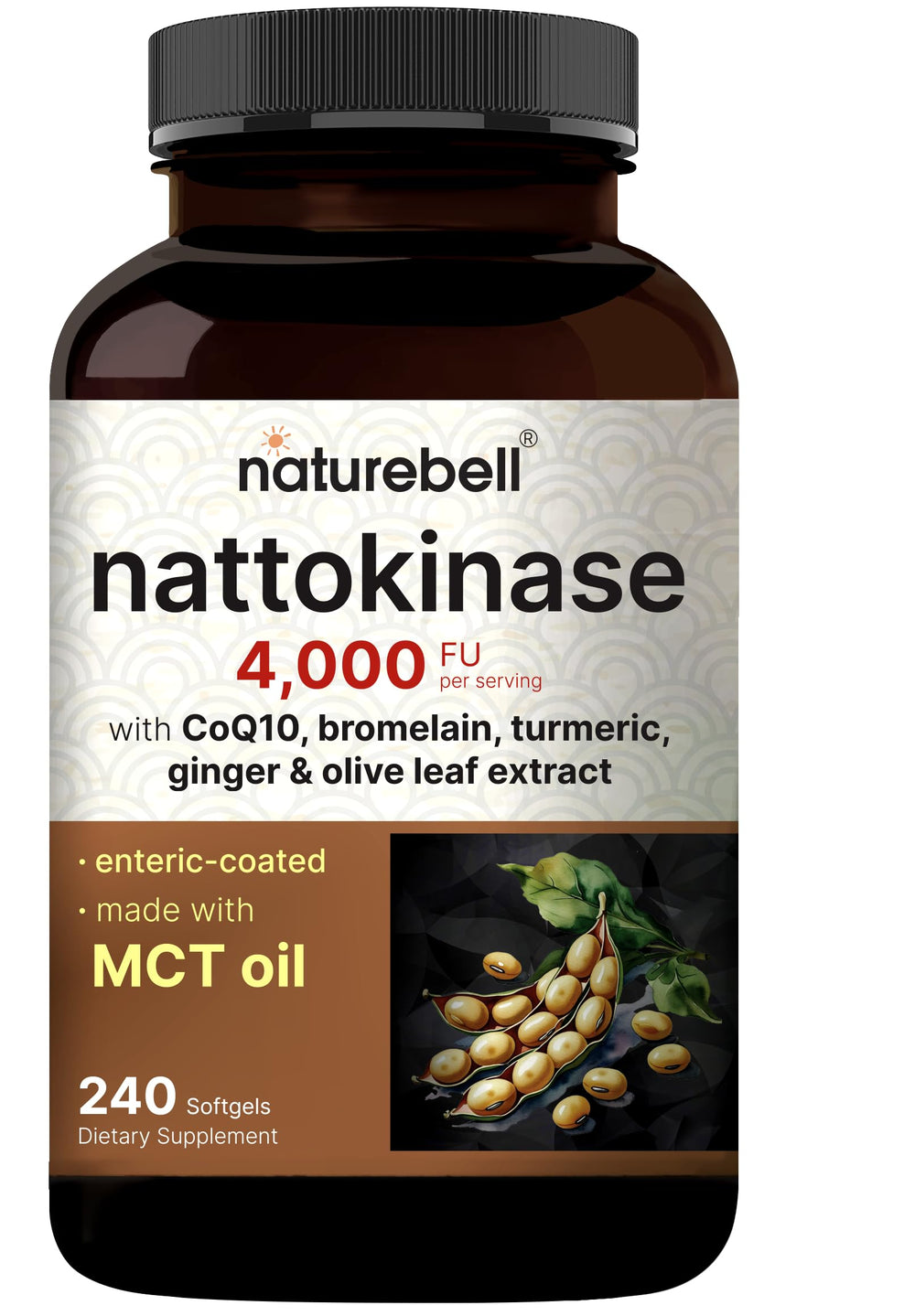 NatureBell frasco frontal mostrando la etiqueta clara y beneficios informativos