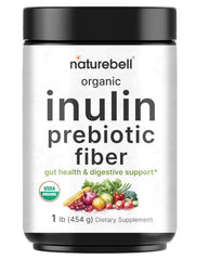 NatureBell inulina orgánica polvo 1lb, fuente prebiótica para bienestar digestivo diario.
