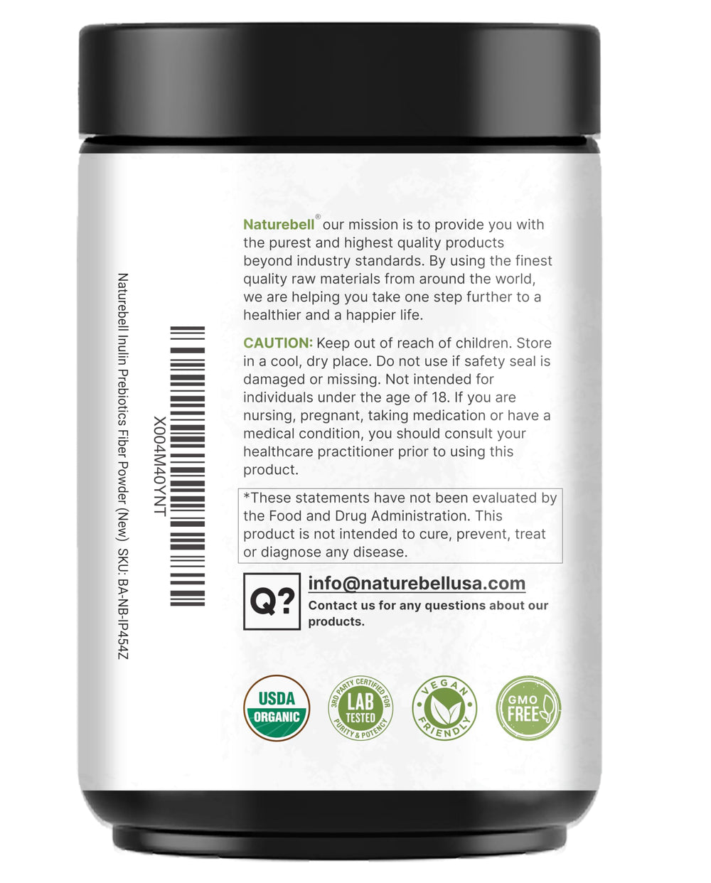 NatureBell inulina orgánica, polvo 1lb: pruebas de laboratorio independientes.