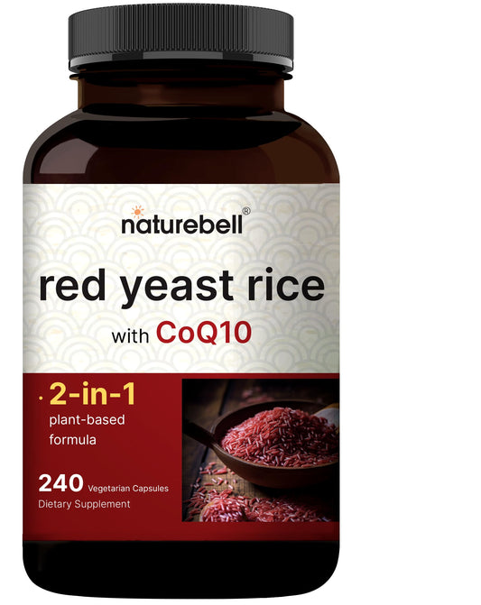 NatureBell levadura roja con CoQ10 en botella para apoyo antioxidante diario.