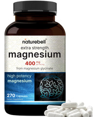 NatureBell magnesio glicinato 400 mg, cápsulas en botella para absorción eficiente