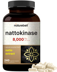 NatureBell Nattokinase: bote de cápsulas, alta potencia (8000 FU), posible apoyo al bienestar cardiovascular.