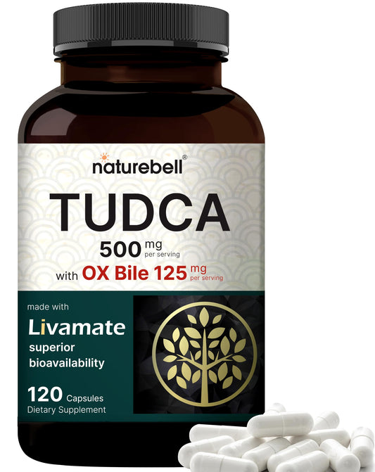NatureBell Tudca 500 mg con OX Bile, cápsulas para apoyo digestivo potencial.