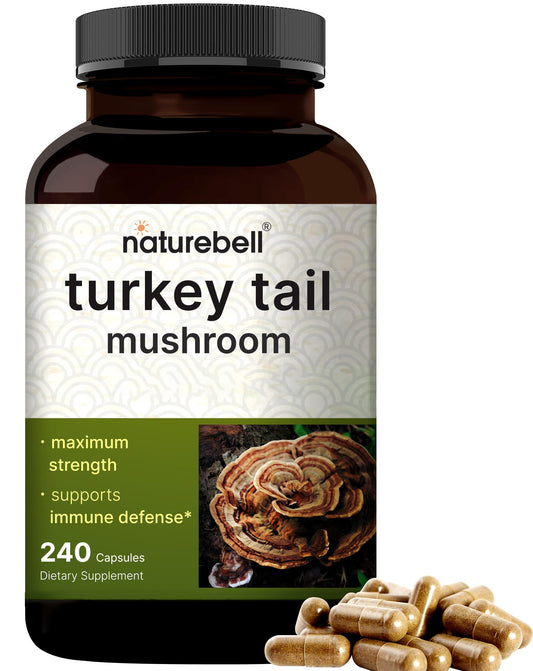 NatureBell Turkey Tail capsules bottle front, convenient daily supplement for immune-friendly support.