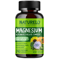 NATURELO envase frontal mostrando magnesio glicinato y beneficios