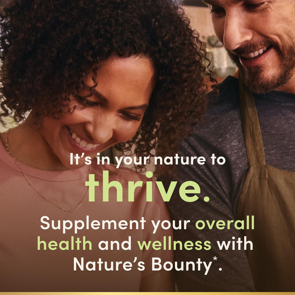 Nature's Bounty envase abierto mostrando caplets y ventaja de 60 días