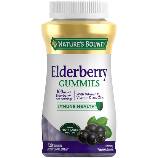 Nature's Bounty frasco frontal de gomitas con etiqueta visible y beneficios
