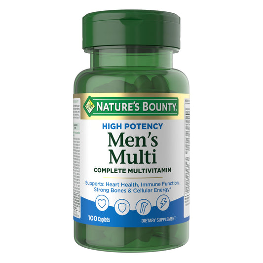 Nature's Bounty frasco frontal mostrando 100 caplets y marca reconocida