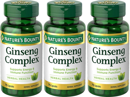 Nature's Bounty frasco frontal mostrando 75 cápsulas y beneficios de vitalidad