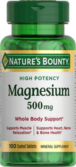 Nature's Bounty frente del envase mostrando magnesio 500 mg, fácil identificación
