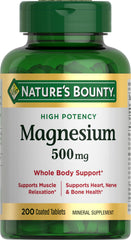 Nature's Bounty envase frontal del magnesio 500 mg, presentación clara y práctica