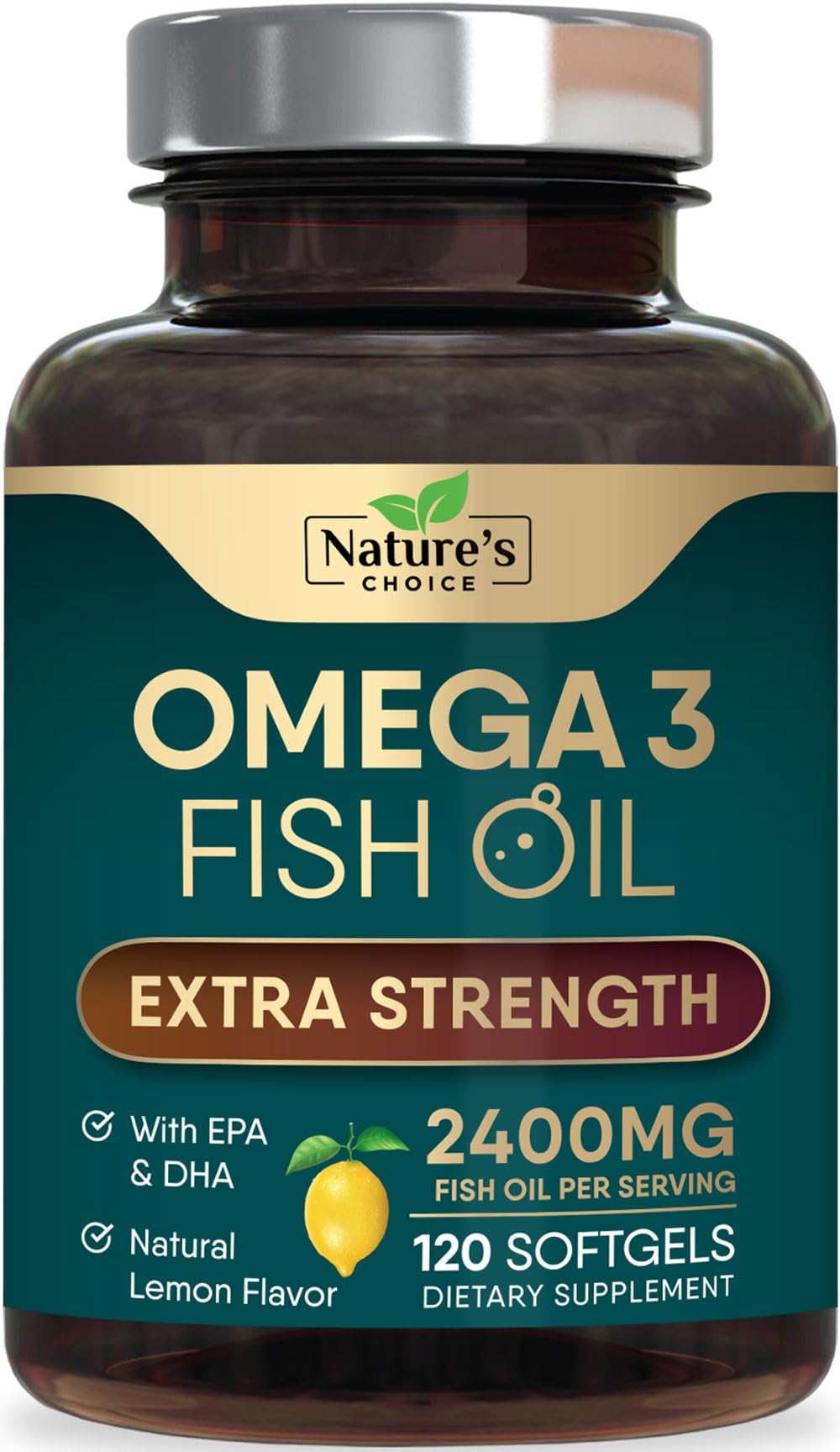 Nature's Choice frente del empaque mostrando 120 softgels y beneficios claros