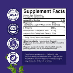 Natures Craft ingredientes naturales (bálsamo, theanina) en primer plano