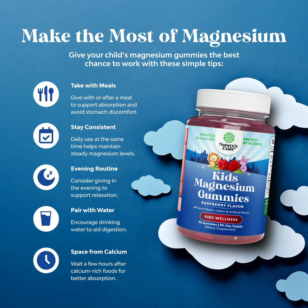 Packaging image of Natures Craft Kids Magnesium Gummies raspberry with bottle and label