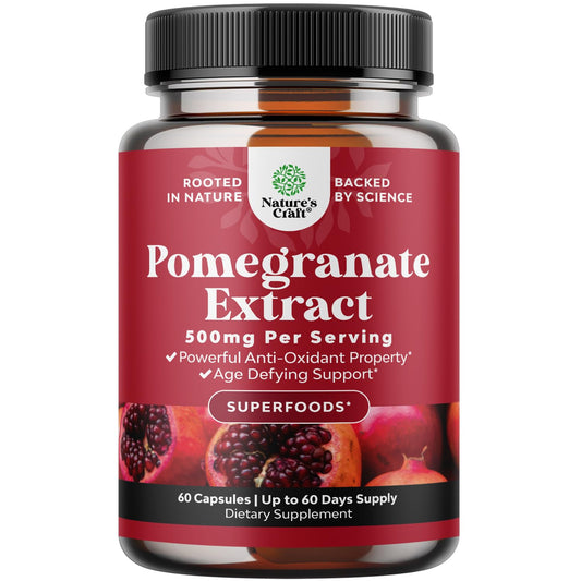 Nature's Craft Pomegranate Extract bottle showcasing antioxidant capsules for daily wellness