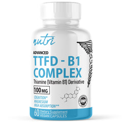 Nature's Fusions envase frontal del suplemento TTFD B1 mostrando etiqueta y beneficios
