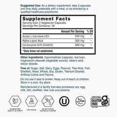 Nature's Lab etiqueta con ingredientes y cantidades por cápsula informativas