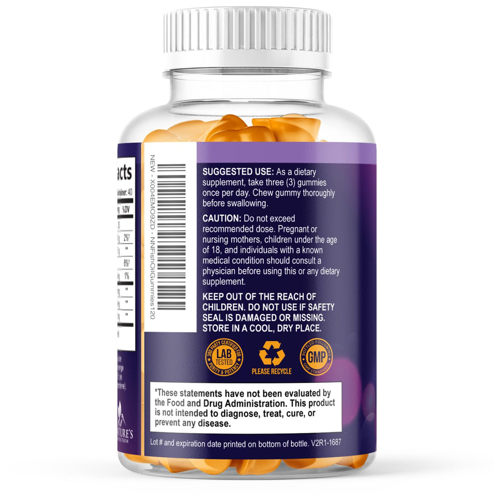 Nature's Nutrition bote abierto mostrando gominolas para almacenamiento práctico