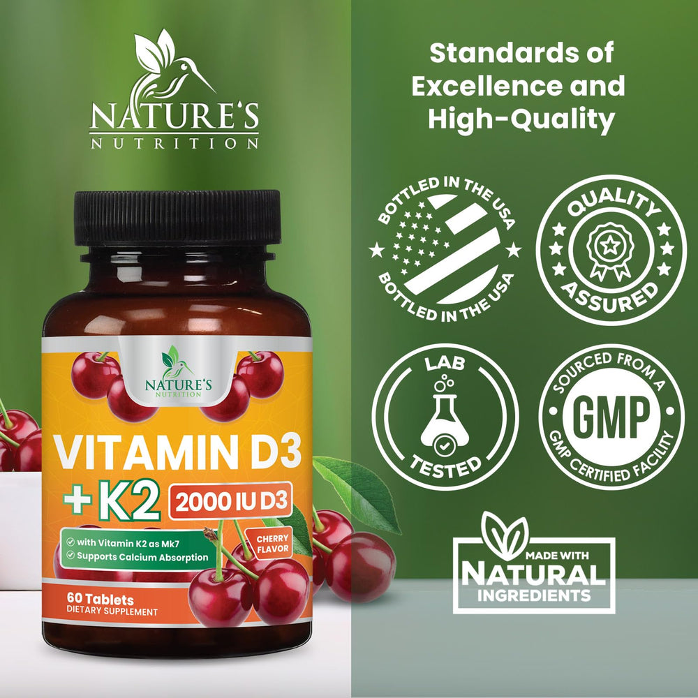 Nature's Nutrition etiqueta de ingredientes con información de D3 2000 IU y K2 MK‑7