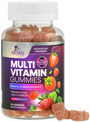 Nature's Nutrition frasco frontal con 90 gomitas para uso diario y conveniencia
