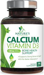 Nature's Nutrition frasco frontal mostrando calcio D3, confianza en calidad