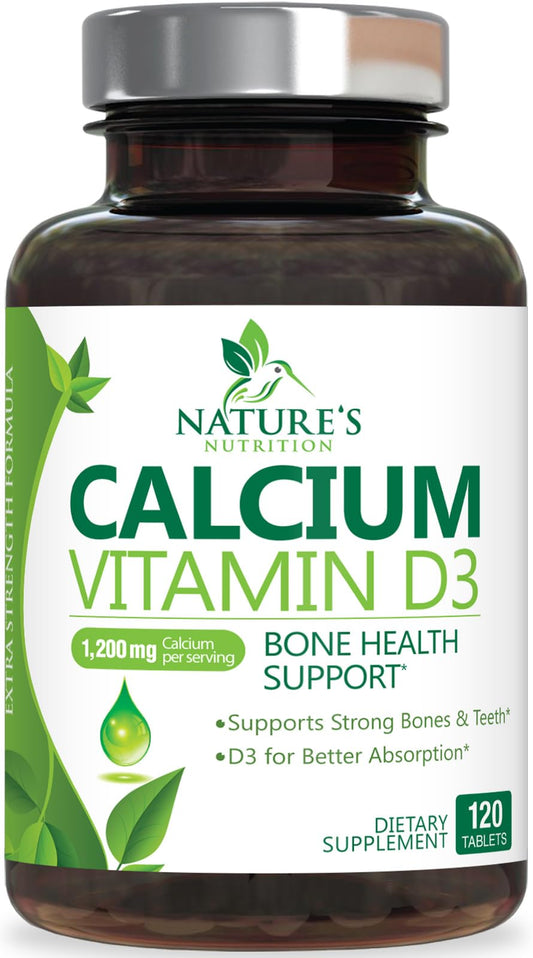 Nature's Nutrition frontal del envase mostrando dosis y beneficio óseo