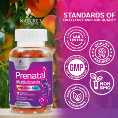 Etiqueta con ingredientes clave de Nature's Nutrition destacando folato y vitaminas esenciales