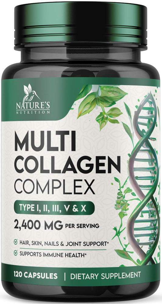 Nature's Nutrition Multi Collagen 2400mg cápsulas: presentación práctica para la rutina diaria.