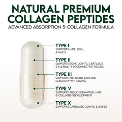 Nature's Nutrition etiqueta con información de tipos de colágeno y pureza