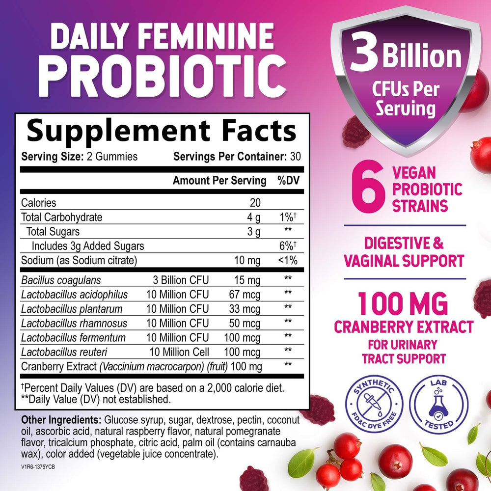 Nature's Nutrition probióticos para mujeres: etiqueta clara con información clave.