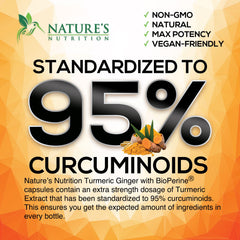 Nature's Nutrition envase con cúrcuma y jengibre en cocina, uso cotidiano