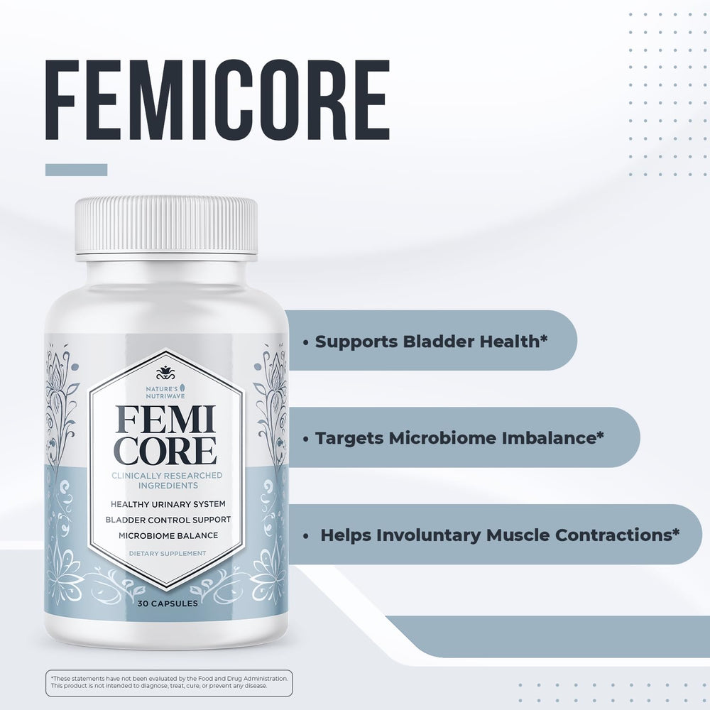 Nature’s NutriWave cápsula FemiCore primer plano detalle de tamaño fácil de tragar