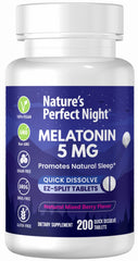 Nature's Perfect Night envase frontal mostrando 200 tabletas y beneficio ahorro
