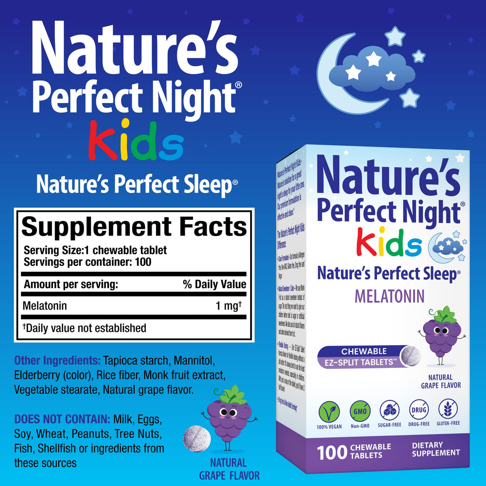 Nature's Perfect Night Kids detalle de textura de la tableta, acabado masticable seguro