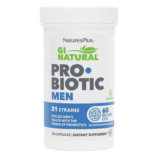 Nature's Plus GI Natural Probiotic Men bottle front, digestive comfort and immune support