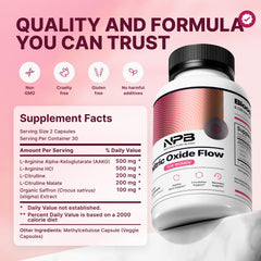 Nature's Pure Blend etiqueta con ingredientes y proporción L-Arginina/L-Citrulina para confianza