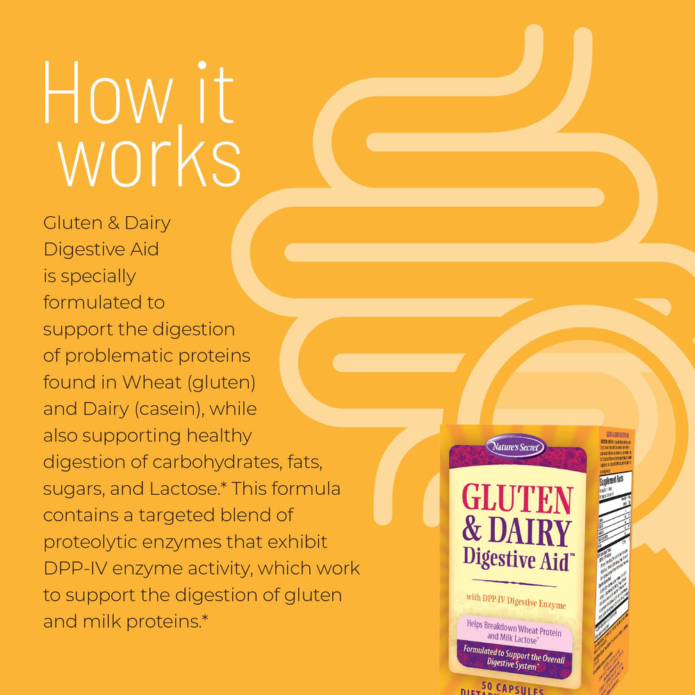 Nature's Secret etiqueta con lista de ingredientes y beneficios digestivos clave